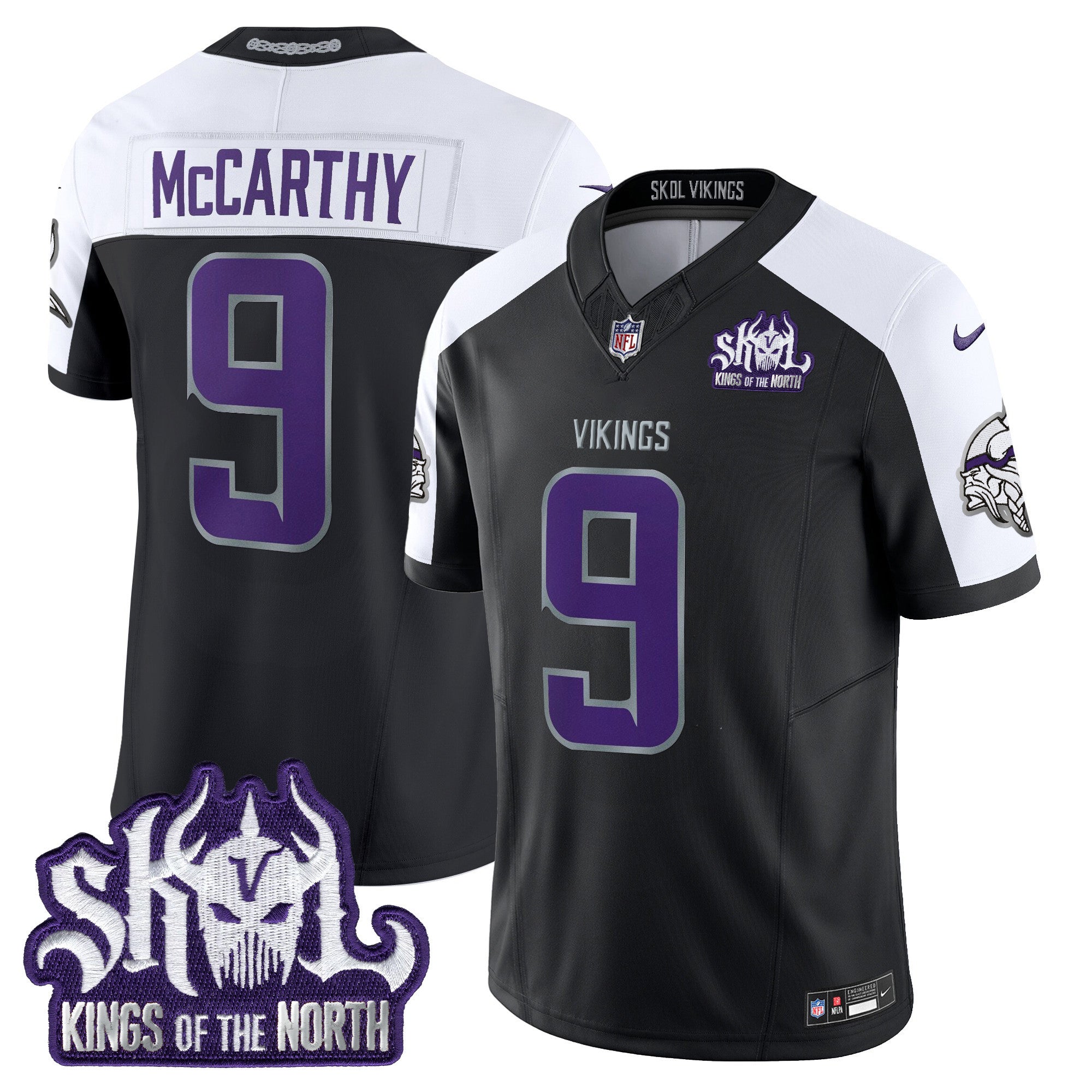 Men's Minnesota Vikings 2024 Winter Warrior Skol Patch Vapor Limited Jersey - All Stitched - Black Alternate, J.J. McCarthy