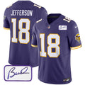 Men's Minnesota Vikings Bud Grant Patch Classic Limited Jersey V3 - All Stitched - Purple, Justin Jefferson