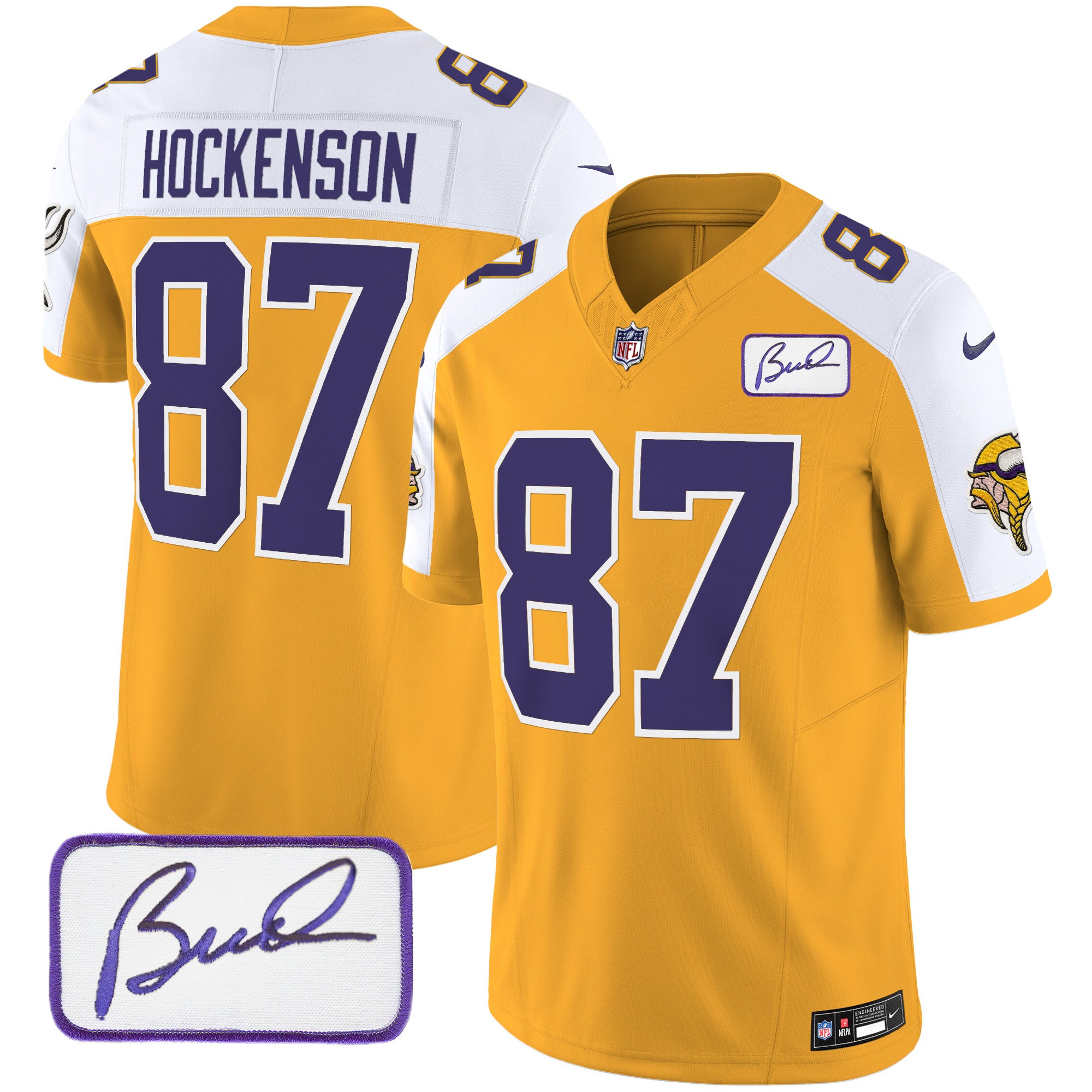 Men's Minnesota Vikings Bud Grant Patch Classic Limited Jersey V3 - All Stitched - Gold Alternate, T.J. Hockenson