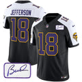 Men's Minnesota Vikings Bud Grant Patch Classic Limited Jersey V3 - All Stitched - Black Alternate, Justin Jefferson