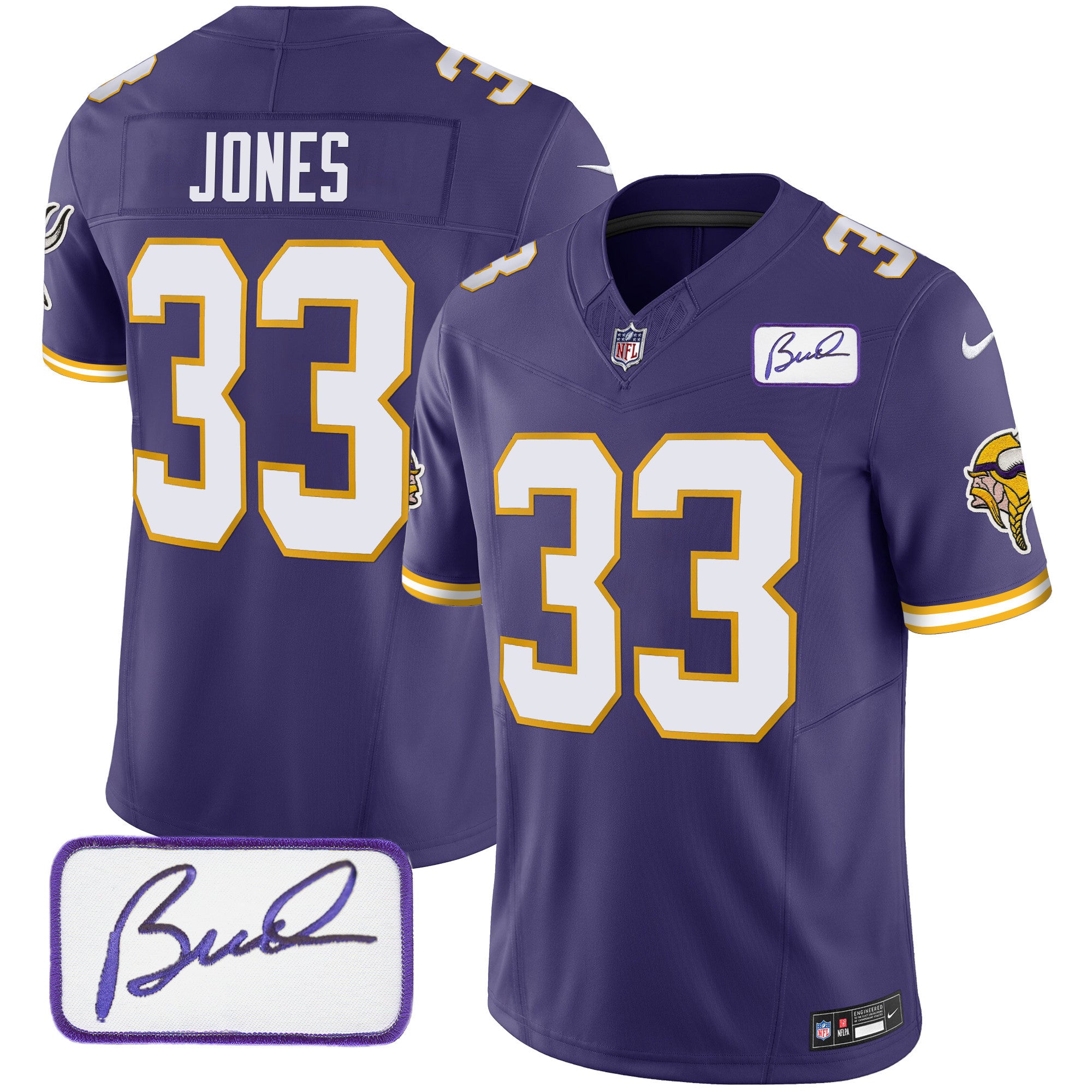 Men's Minnesota Vikings Bud Grant Patch Classic Limited Jersey V3 - All Stitched - Purple, Aaron Jones