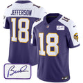 Men's Minnesota Vikings Bud Grant Patch Classic Limited Jersey V3 - All Stitched - Purple Alternate, Justin Jefferson