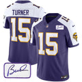 Men's Minnesota Vikings Bud Grant Patch Classic Limited Jersey V3 - All Stitched - Purple Alternate, Dallas Turner