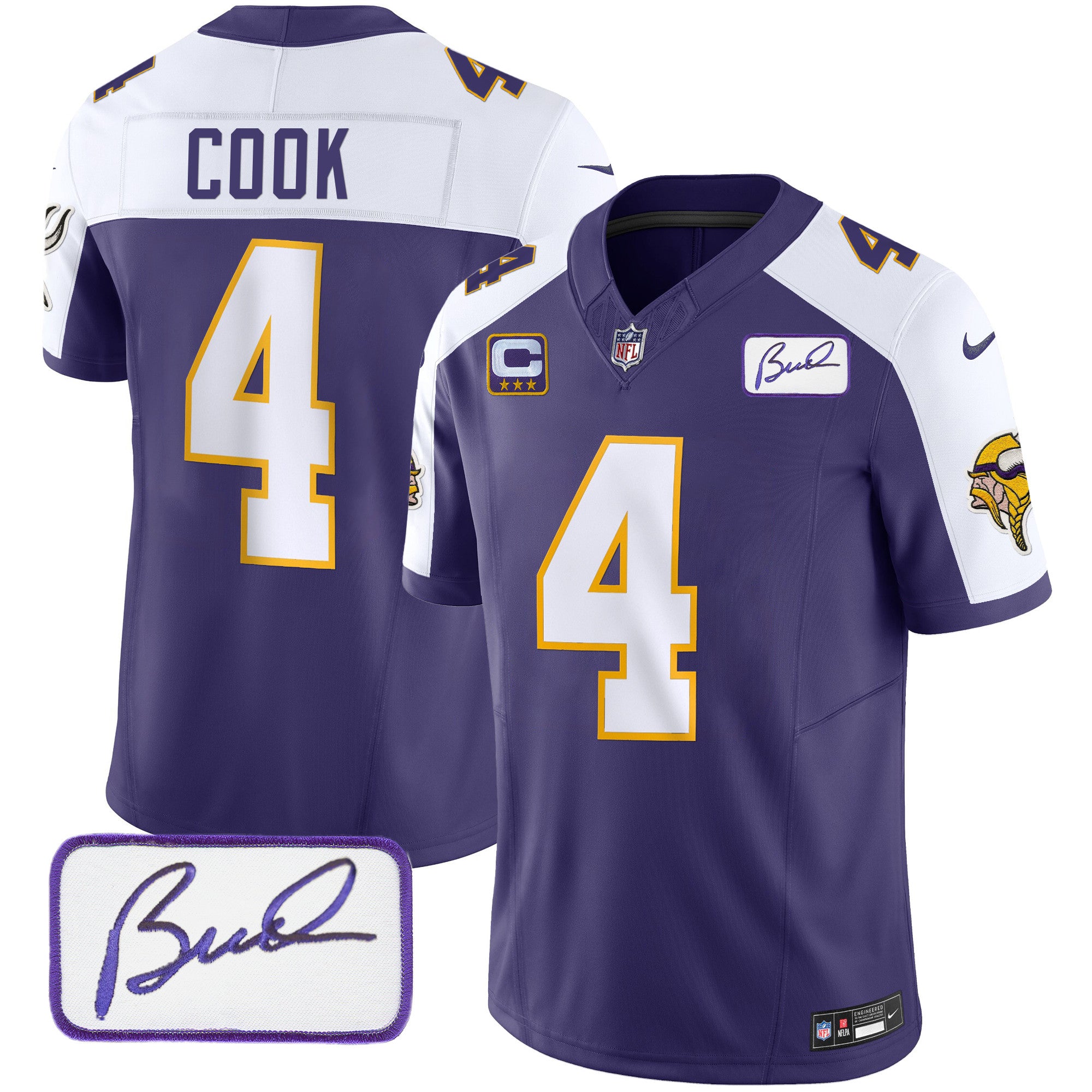 Men's Minnesota Vikings Bud Grant Patch Classic Limited Jersey V3 - All Stitched - Purple Alternate, Dalvin Cook