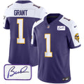 Men's Minnesota Vikings Bud Grant Patch Classic Limited Jersey V3 - All Stitched - Purple Alternate, Bud Grant