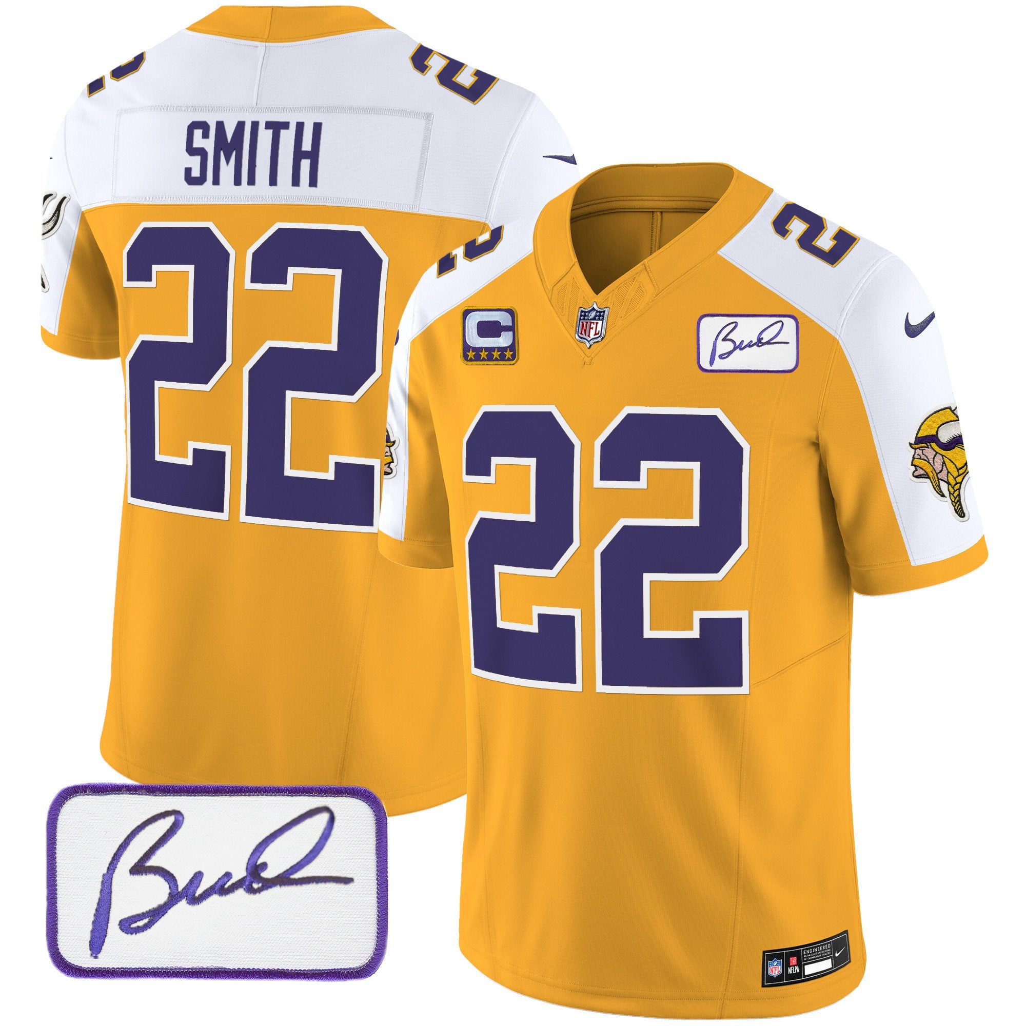 Men's Minnesota Vikings Bud Grant Patch Classic Limited Jersey V3 - All Stitched - Gold Alternate, Harrison Smith