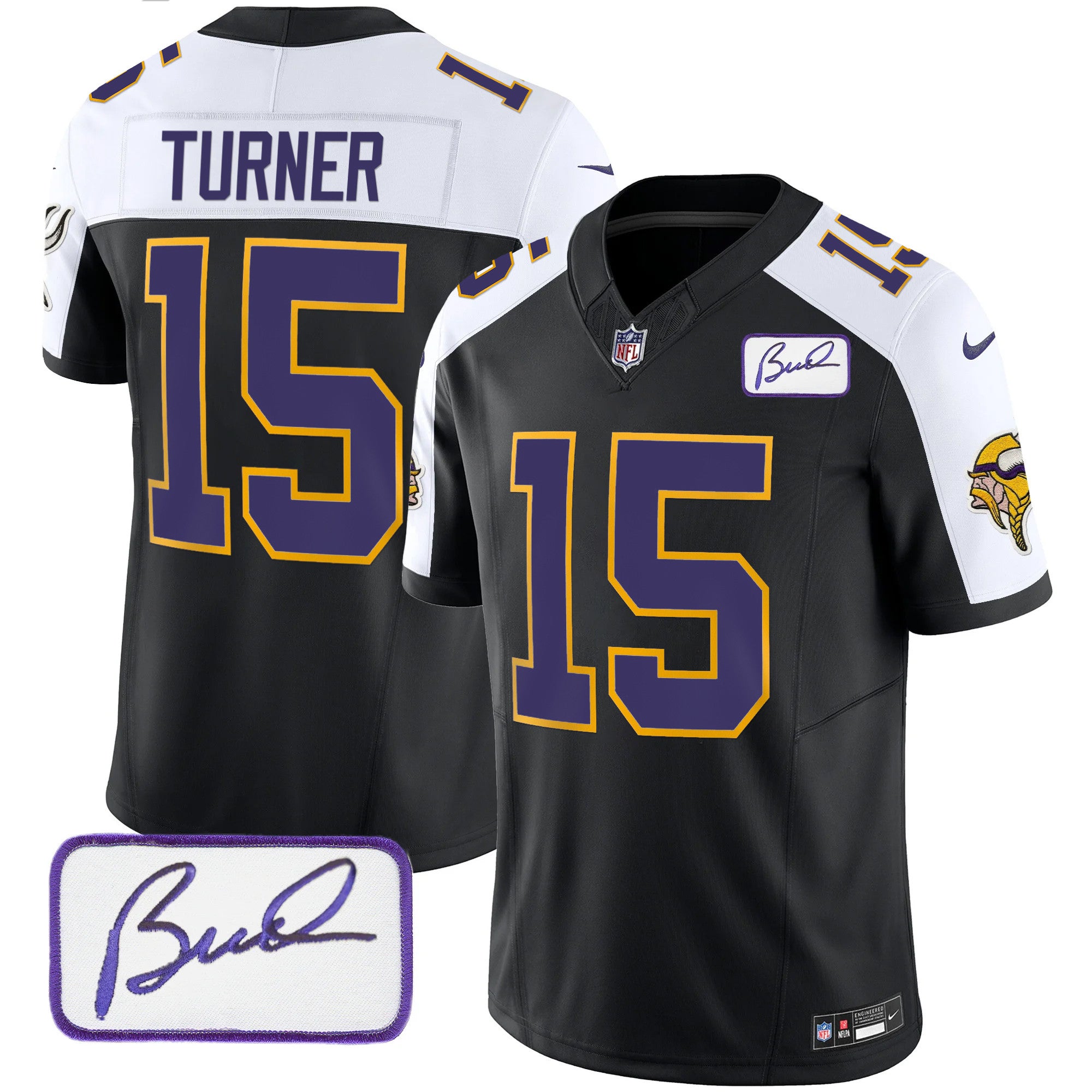 Men's Minnesota Vikings Bud Grant Patch Classic Limited Jersey V3 - All Stitched - Black Alternate, Dallas Turner