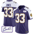 Men's Minnesota Vikings Bud Grant Patch Classic Limited Jersey V3 - All Stitched - Purple Alternate, Aaron Jones
