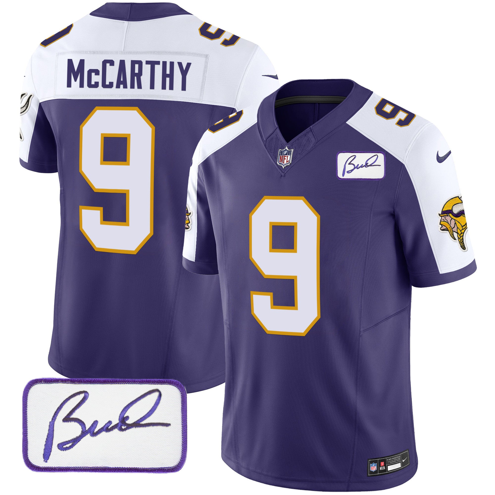 Men's Minnesota Vikings Bud Grant Patch Classic Limited Jersey V3 - All Stitched - Purple Alternate, J.J. McCarthy
