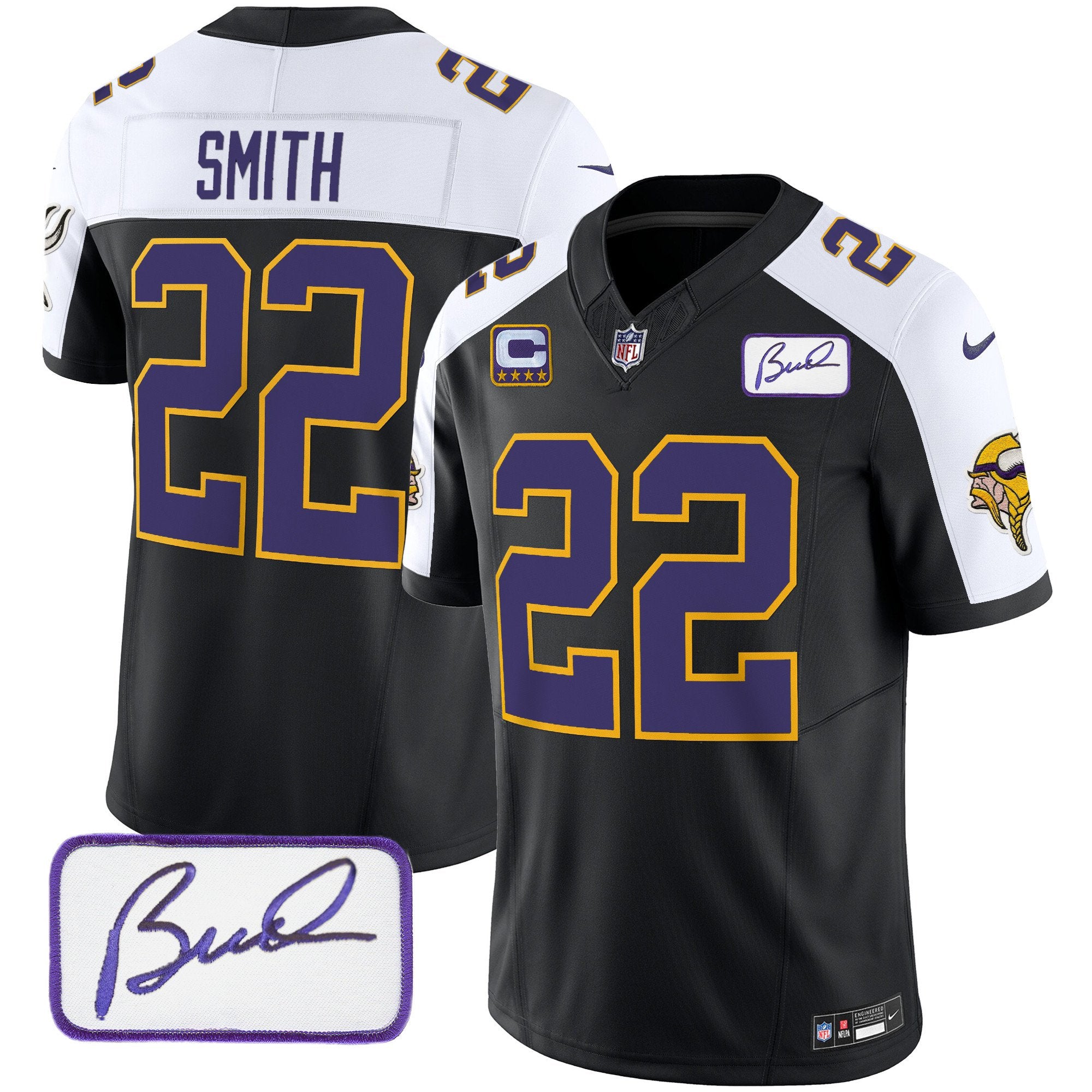 Men's Minnesota Vikings Bud Grant Patch Classic Limited Jersey V3 - All Stitched - Black Alternate, Harrison Smith