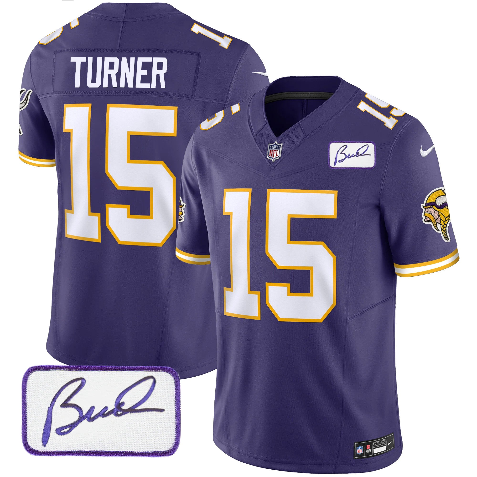 Men's Minnesota Vikings Bud Grant Patch Classic Limited Jersey V3 - All Stitched - Purple, Dallas Turner