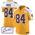 Men's Minnesota Vikings Bud Grant Patch Classic Limited Jersey V3 - All Stitched - Gold Alternate, Randy Moss
