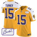Men's Minnesota Vikings Bud Grant Patch Classic Limited Jersey V3 - All Stitched - Gold Alternate, Dallas Turner