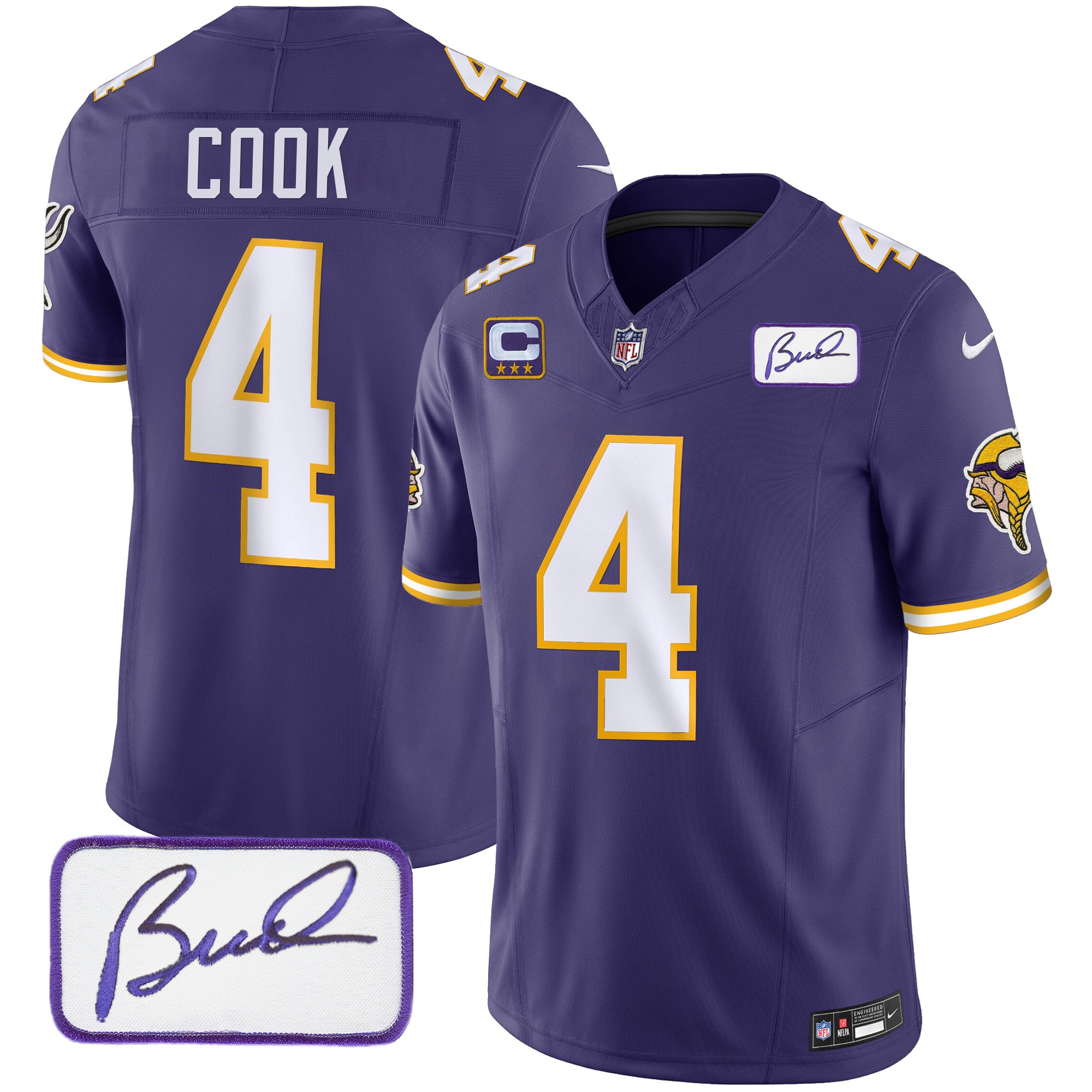 Men's Minnesota Vikings Bud Grant Patch Classic Limited Jersey V3 - All Stitched - Purple, Dalvin Cook