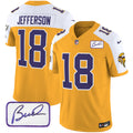 Men's Minnesota Vikings Bud Grant Patch Classic Limited Jersey V3 - All Stitched - Gold Alternate, Justin Jefferson