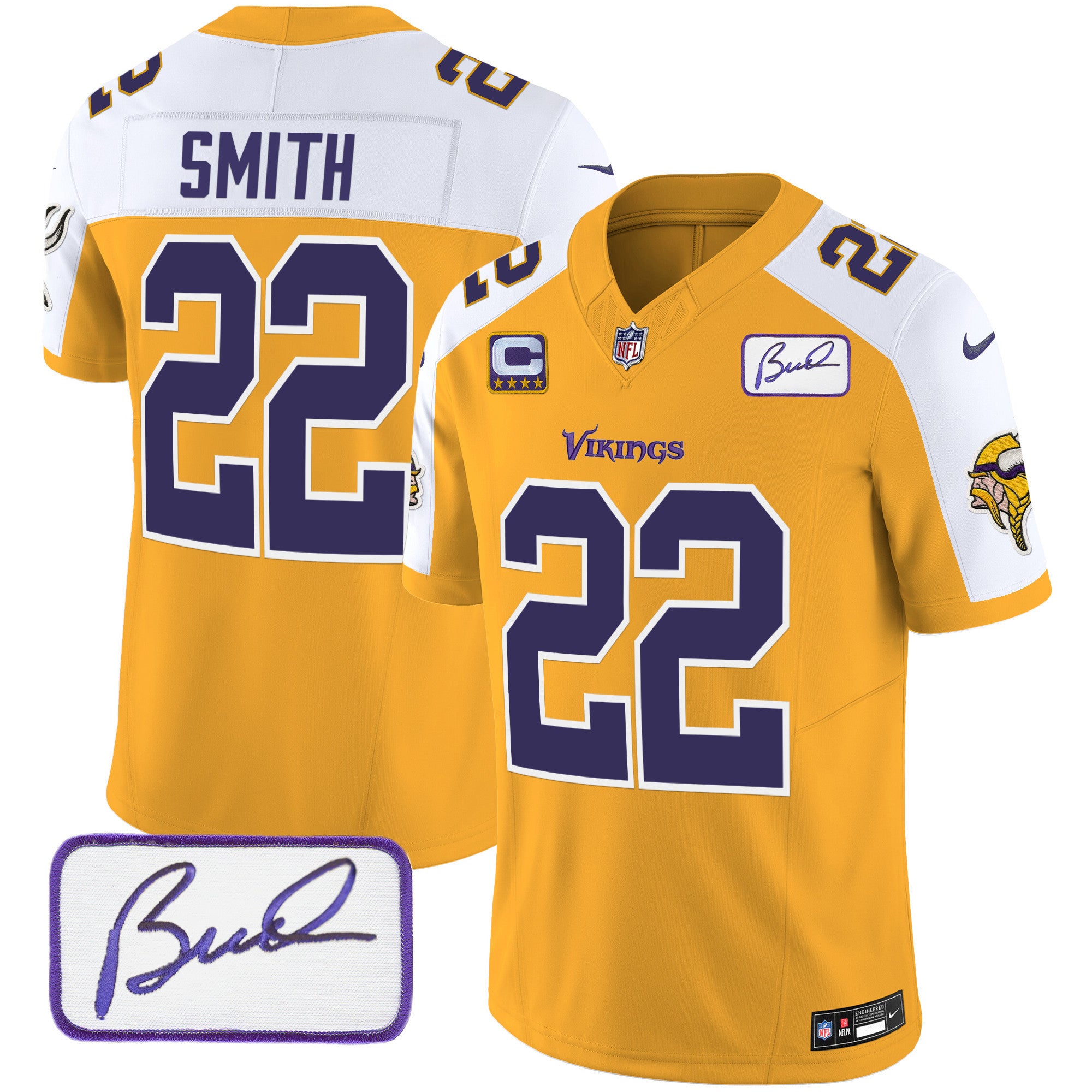 Men's Minnesota Vikings Bud Grant Patch Classic Limited Jersey V6 - All Stitched - Gold Alternate, Harrison Smith