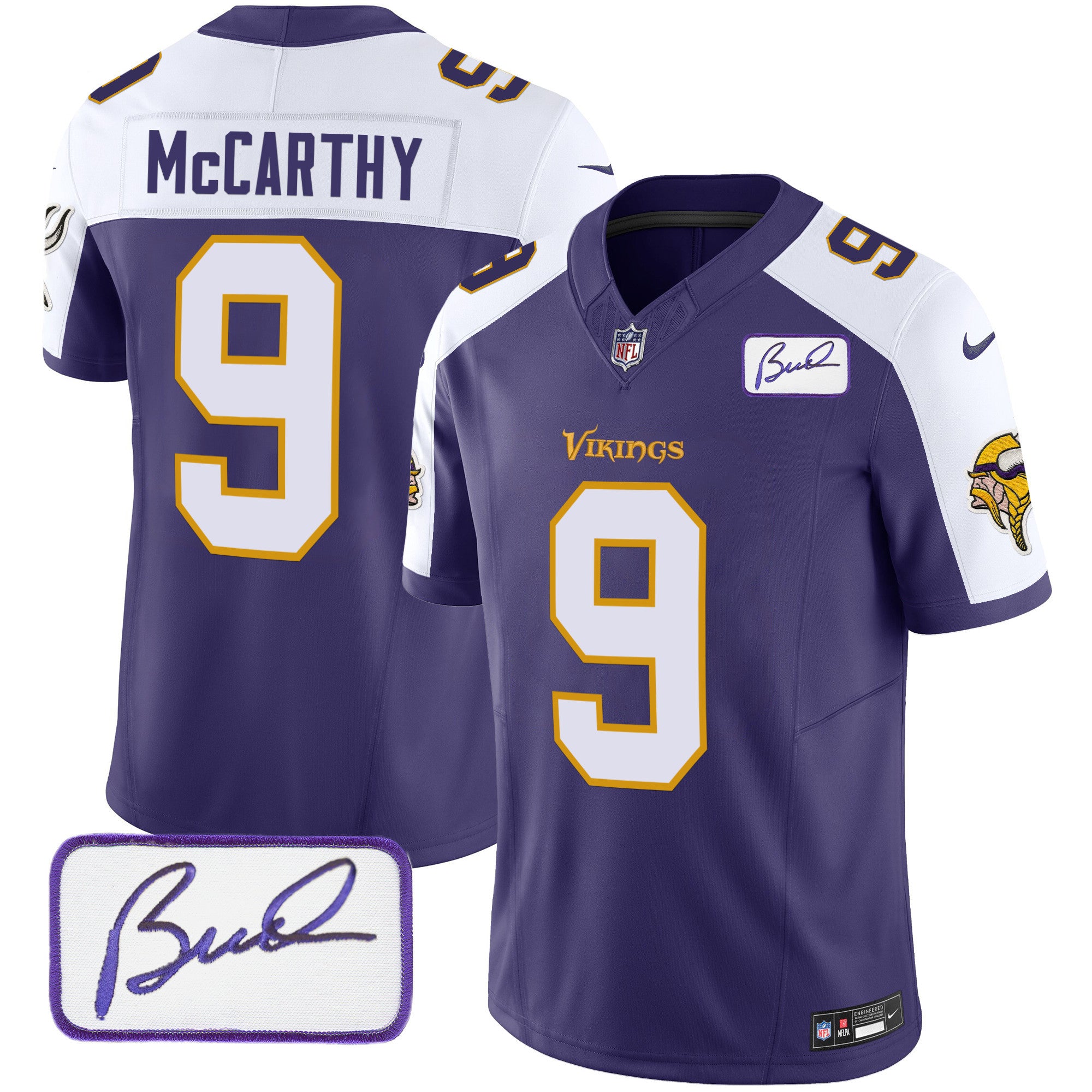 Men's Minnesota Vikings Bud Grant Patch Classic Limited Jersey V6 - All Stitched - Purple Alternate, J.J. McCarthy