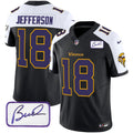 Men's Minnesota Vikings Bud Grant Patch Classic Limited Jersey V6 - All Stitched - Black Alternate, Justin Jefferson