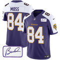 Men's Minnesota Vikings Bud Grant Patch Classic Limited Jersey V6 - All Stitched - Purple Alternate, Randy Moss
