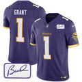 Men's Minnesota Vikings Bud Grant Patch Classic Limited Jersey V6 - All Stitched - Purple, Bud Grant