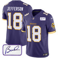 Men's Minnesota Vikings Bud Grant Patch Classic Limited Jersey V6 - All Stitched - Purple, Justin Jefferson