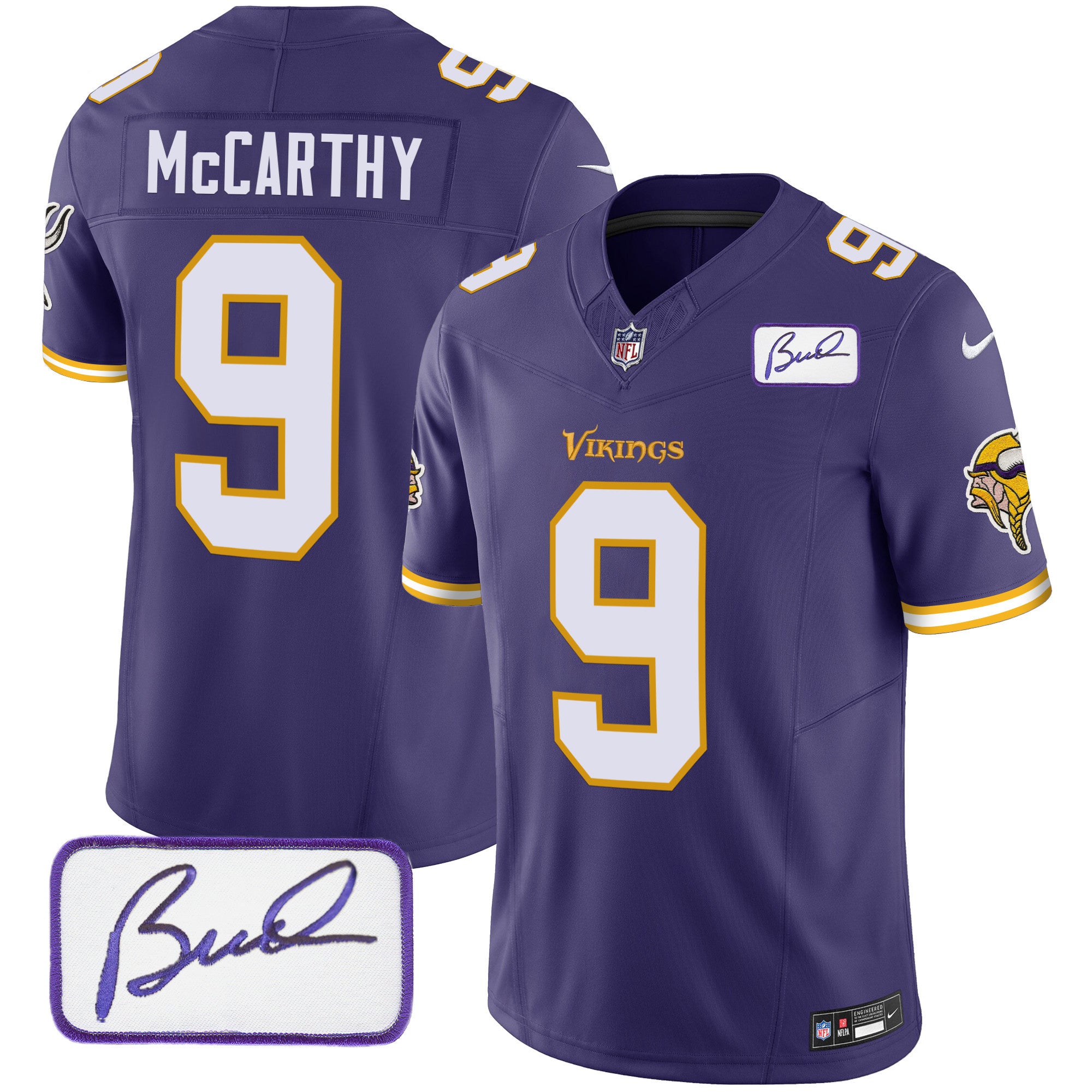 Men's Minnesota Vikings Bud Grant Patch Classic Limited Jersey V6 - All Stitched - Purple, J.J. McCarthy