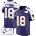 Men's Minnesota Vikings Bud Grant Patch Classic Limited Jersey V6 - All Stitched - Purple Alternate, Justin Jefferson