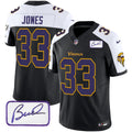 Men's Minnesota Vikings Bud Grant Patch Classic Limited Jersey V6 - All Stitched - Black Alternate, Aaron Jones