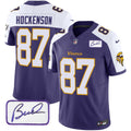 Men's Minnesota Vikings Bud Grant Patch Classic Limited Jersey V6 - All Stitched - Purple Alternate, T.J. Hockenson