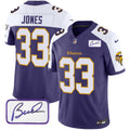 Men's Minnesota Vikings Bud Grant Patch Classic Limited Jersey V6 - All Stitched - Purple Alternate, Aaron Jones