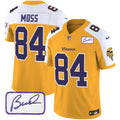 Men's Minnesota Vikings Bud Grant Patch Classic Limited Jersey V6 - All Stitched - Gold Alternate, Randy Moss