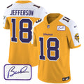 Men's Minnesota Vikings Bud Grant Patch Classic Limited Jersey V6 - All Stitched - Gold Alternate, Justin Jefferson