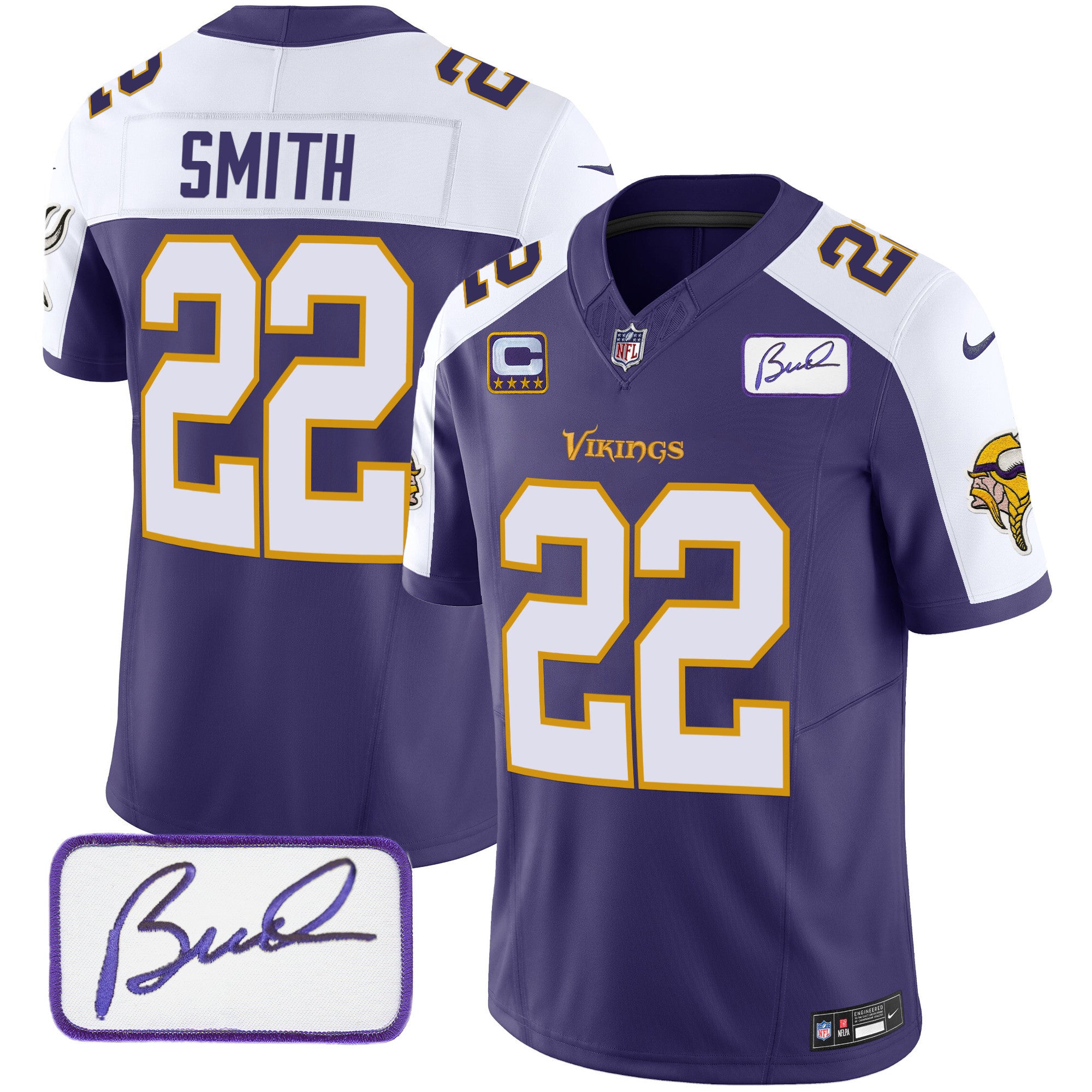 Men's Minnesota Vikings Bud Grant Patch Classic Limited Jersey V6 - All Stitched - Purple Alternate, Harrison Smith