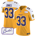 Men's Minnesota Vikings Bud Grant Patch Classic Limited Jersey V6 - All Stitched - Gold Alternate, Aaron Jones