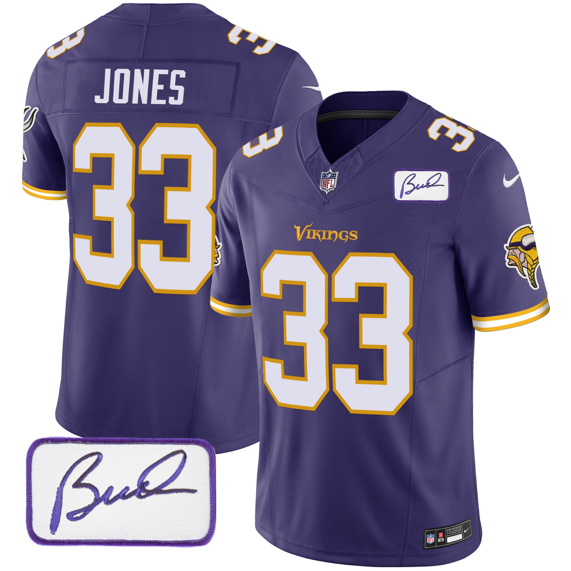 Men's Minnesota Vikings Bud Grant Patch Classic Limited Jersey V6 - All Stitched - Purple, Aaron Jones