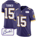Men's Minnesota Vikings Bud Grant Patch Classic Limited Jersey V6 - All Stitched - Purple, Dallas Turner