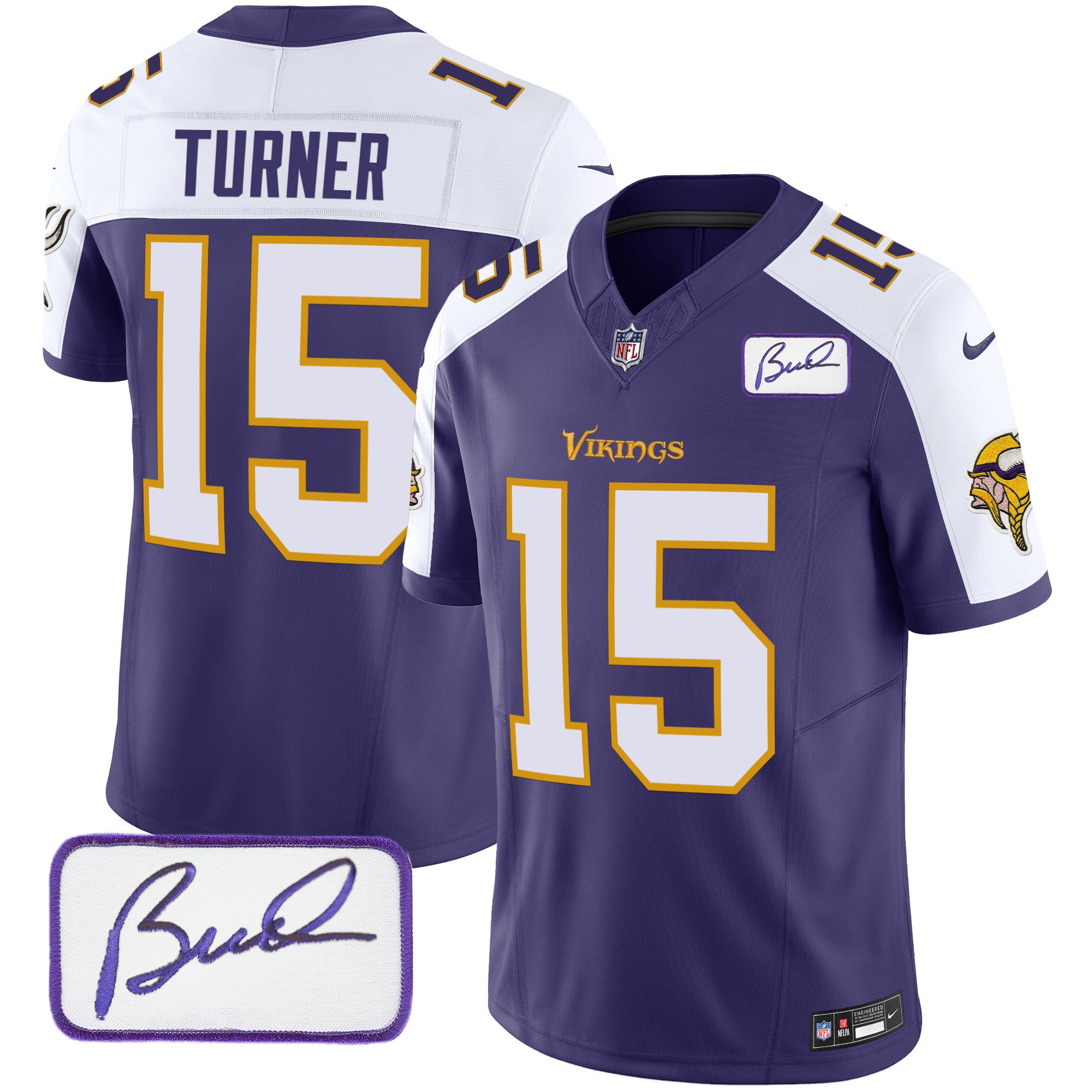 Men's Minnesota Vikings Bud Grant Patch Classic Limited Jersey V6 - All Stitched - Purple Alternate, Dallas Turner