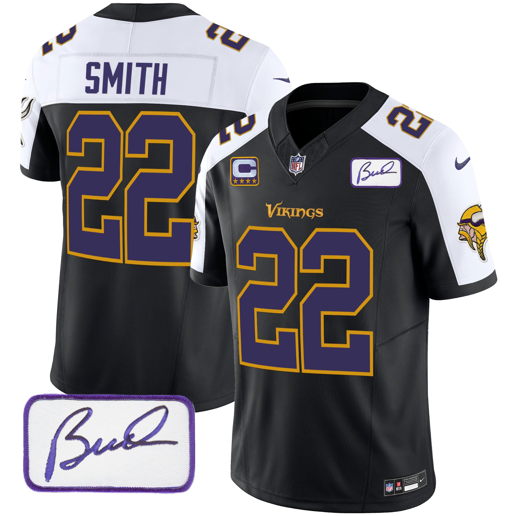 Men's Minnesota Vikings Bud Grant Patch Classic Limited Jersey V6 - All Stitched - Black Alternate, Harrison Smith
