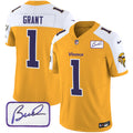 Men's Minnesota Vikings Bud Grant Patch Classic Limited Jersey V6 - All Stitched - Gold Alternate, Bud Grant