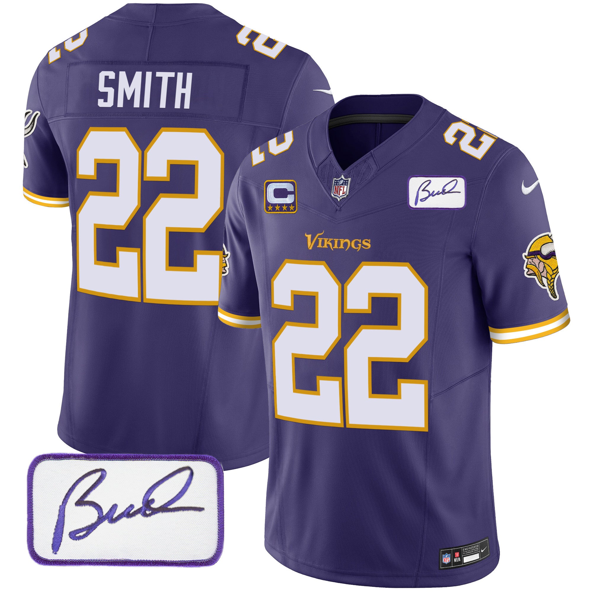 Men's Minnesota Vikings Bud Grant Patch Classic Limited Jersey V6 - All Stitched - Purple, Harrison Smith