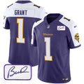 Men's Minnesota Vikings Bud Grant Patch Classic Limited Jersey V6 - All Stitched - Purple Alternate, Bud Grant