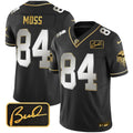 Men's Minnesota Vikings Bud Grant Patch Gold Limited Jersey V2 - All Stitched - Black Limited, Randy Moss