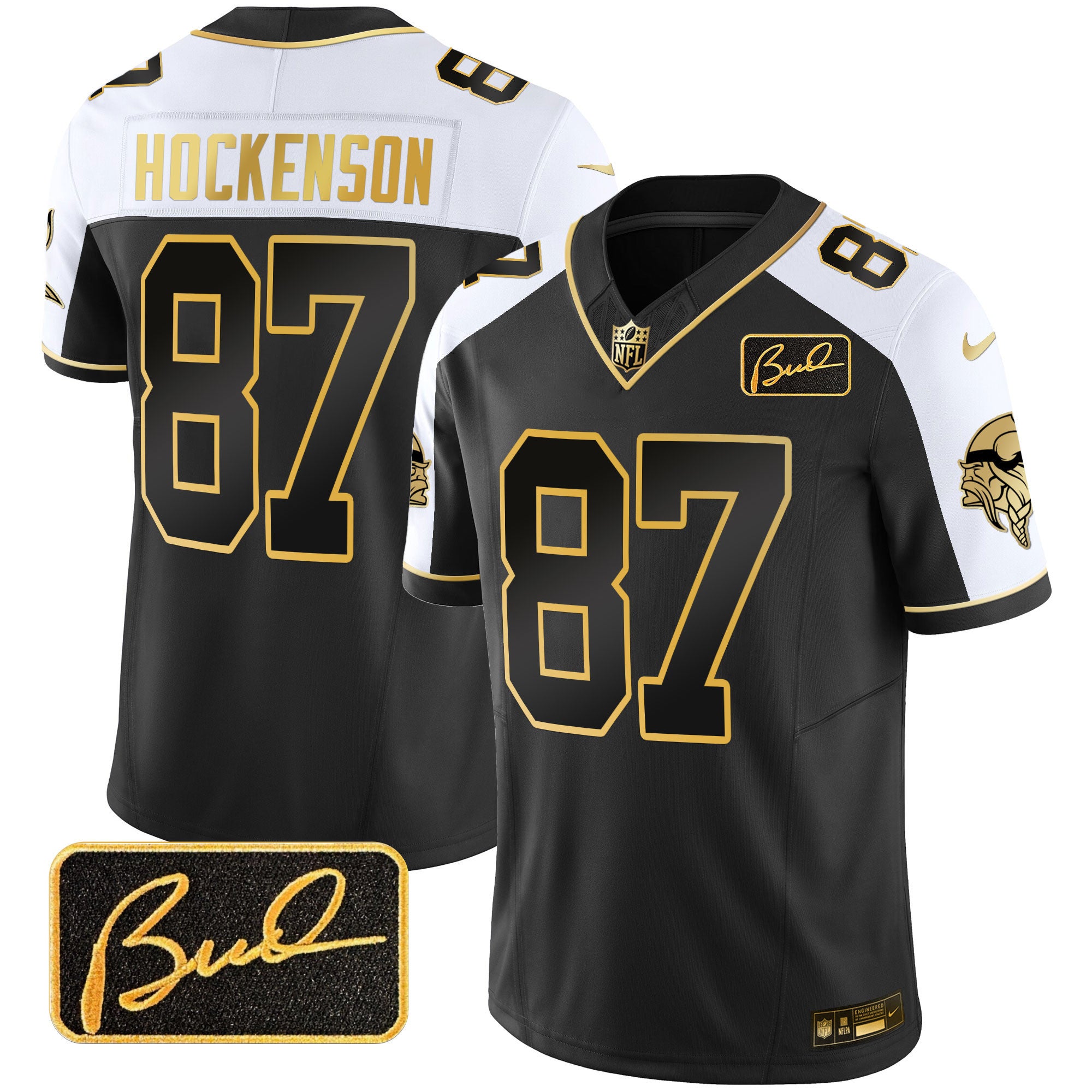 Men's Minnesota Vikings Bud Grant Patch Gold Limited Jersey V2 - All Stitched - Alternate, T.J. Hockenson