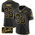 Men's Minnesota Vikings Bud Grant Patch Gold Limited Jersey V2 - All Stitched - Black Gold, Aaron Jones