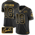 Men's Minnesota Vikings Bud Grant Patch Gold Limited Jersey V2 - All Stitched - Black Gold, Justin Jefferson