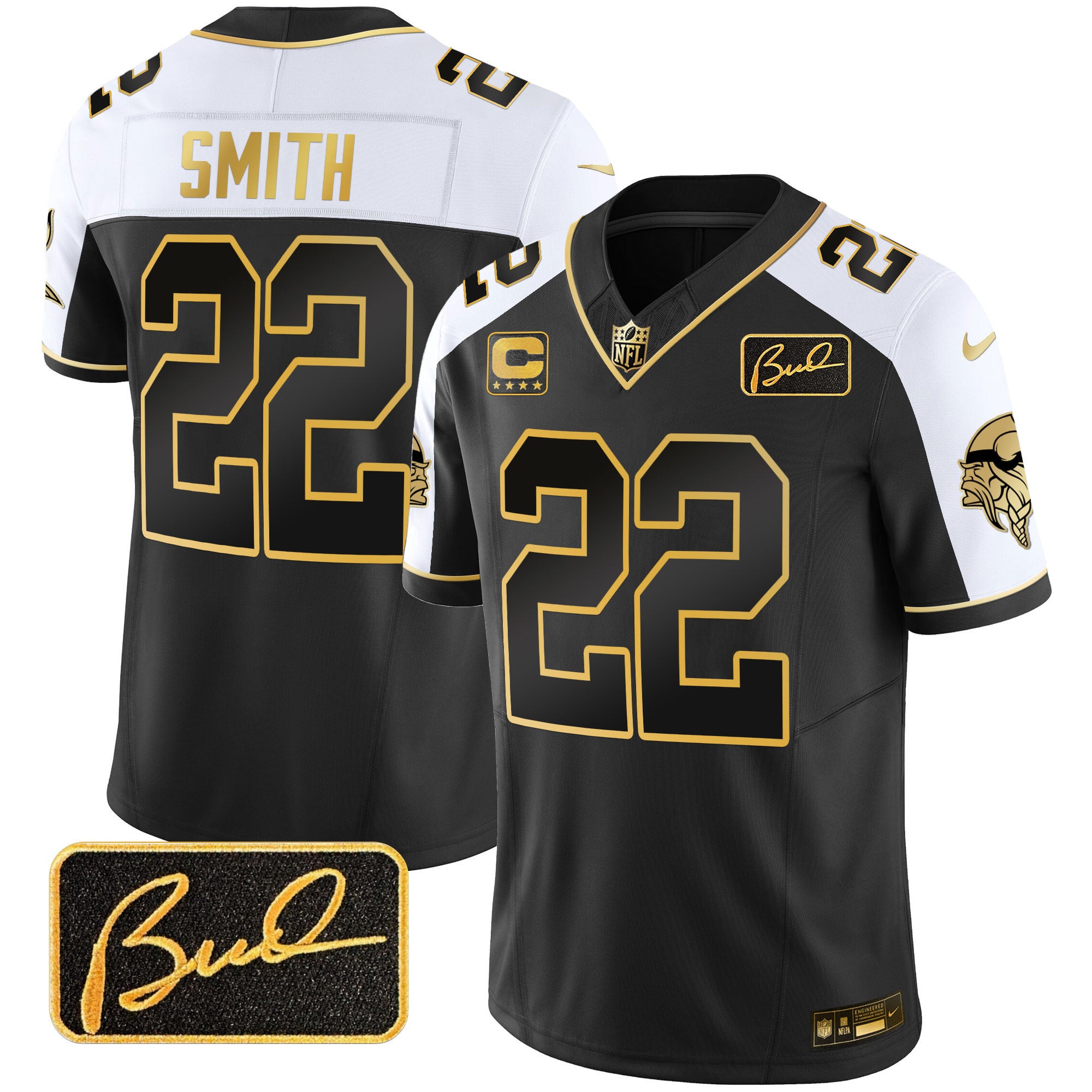 Men's Minnesota Vikings Bud Grant Patch Gold Limited Jersey V2 - All Stitched - Alternate, Harrison Smith