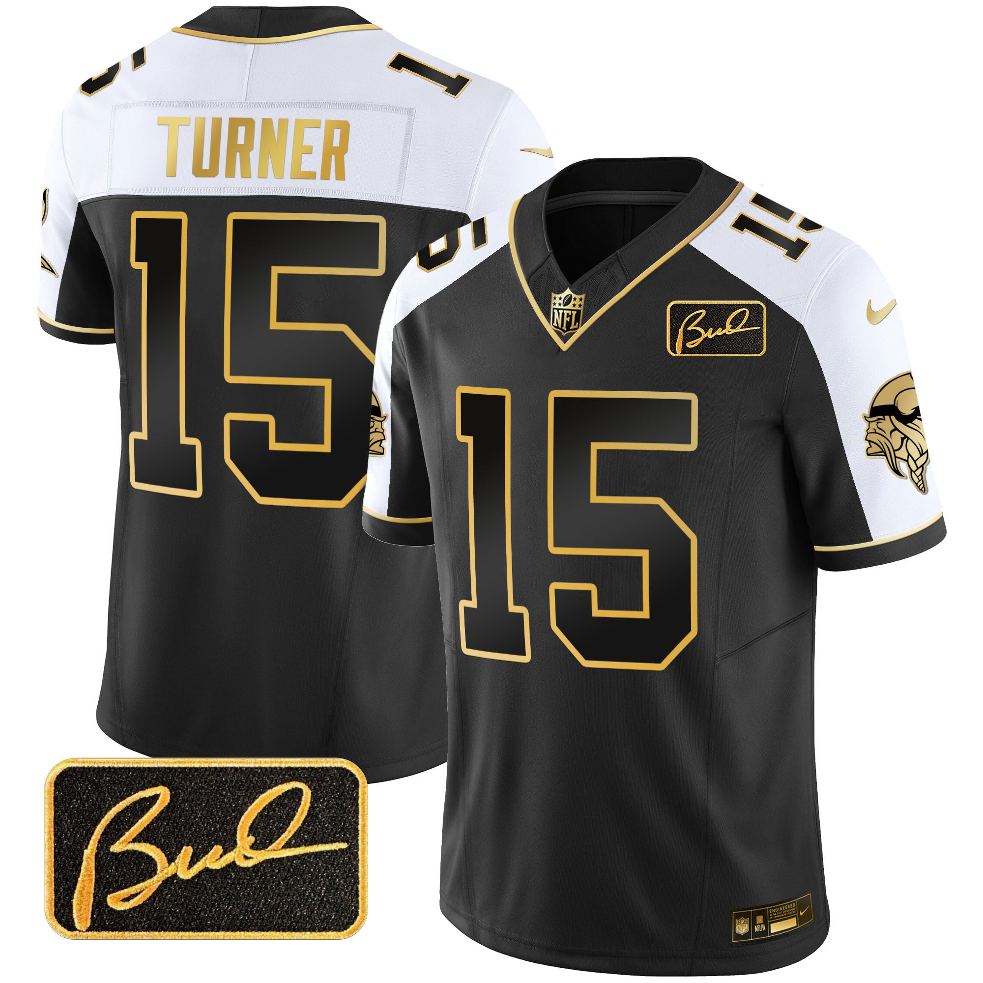 Men's Minnesota Vikings Bud Grant Patch Gold Limited Jersey V2 - All Stitched - Alternate, Dallas Turner