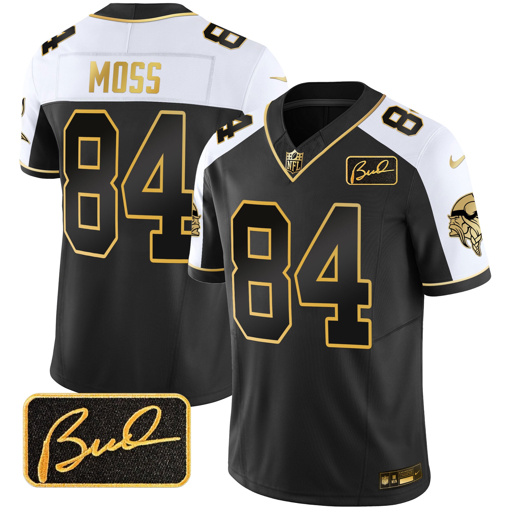 Men's Minnesota Vikings Bud Grant Patch Gold Limited Jersey V2 - All Stitched - Alternate, Randy Moss