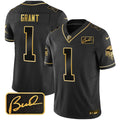 Men's Minnesota Vikings Bud Grant Patch Gold Limited Jersey V2 - All Stitched - Black Gold, Bud Grant