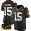 Men's Minnesota Vikings Bud Grant Patch Gold Limited Jersey V2 - All Stitched - Black Limited, Dallas Turner